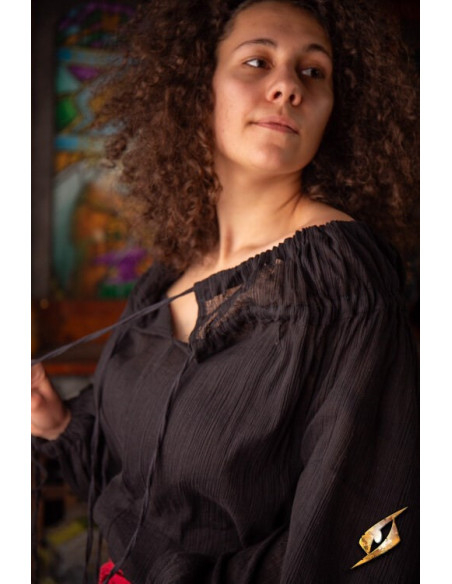 Camisa medieval enrugada, preta