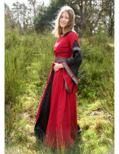 Vestido medieval da nobre modelo Bliaut, vermelho-preto 2