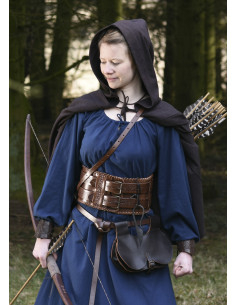 Capa medieval curta aberta com capuz, algodão