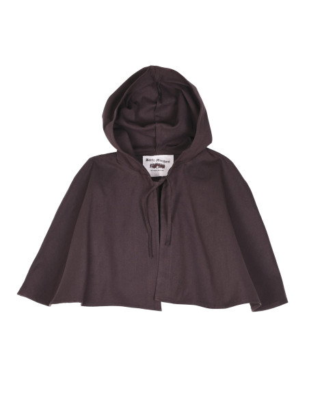 Capa medieval curta aberta com capuz,...