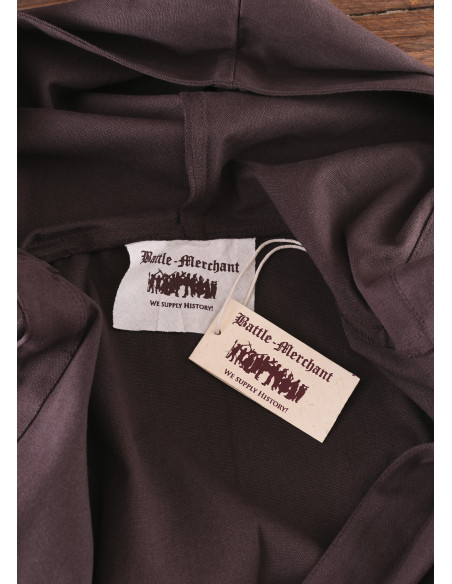 Capa medieval curta aberta com capuz,...