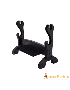 Suporte de mesa de madeira de dois níveis para espadas