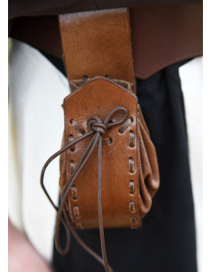 Saco de mendicância medieval em couro marrom 2