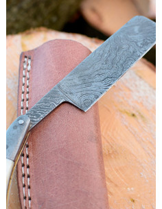 Navalha de aço Damasco com bainha de couro (23 cm.) 2