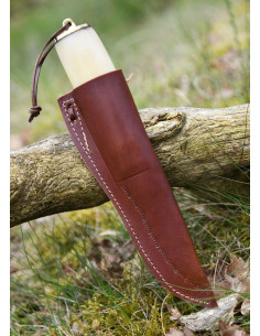 Faca com cabo de osso, lâmina de Damasco e bainha (22,5 cm.) 2