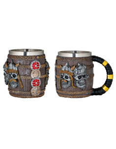 Caneca cabeças Viking com escudo (11,3 cm.)