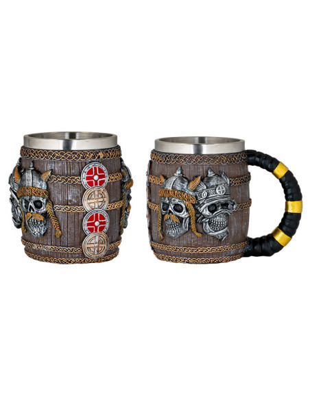 Caneca cabeças Viking com escudo...
