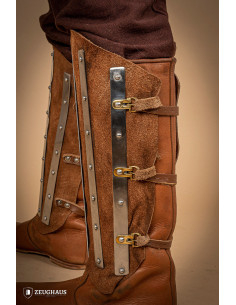 Torresmos medievais em aço e couro dividido, marrom 2