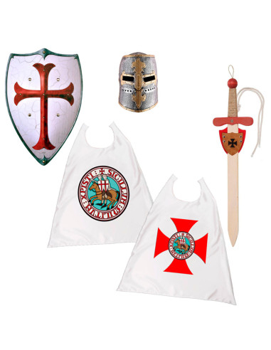 Pacote infantil Cavaleiro Templário: Espada, Escudo, Capacete e Capa