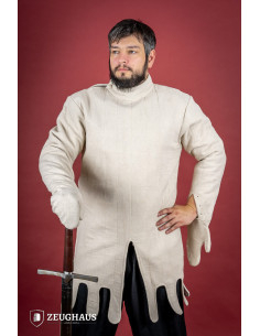 Gambeson medieval claro com luvas, cor natural