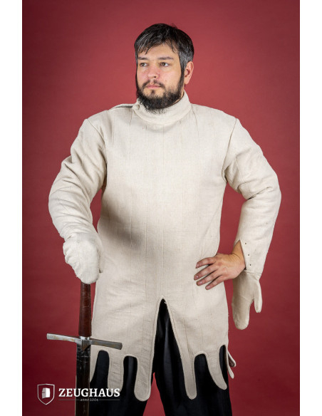 Gambeson medieval claro com luvas,...