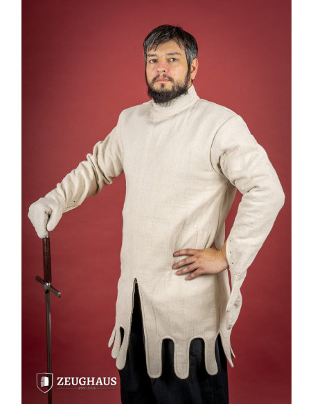 Gambeson medieval claro com luvas,...