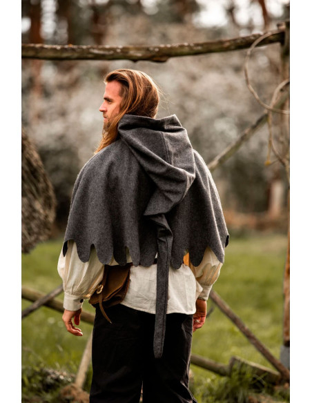 Gugel medieval em lã modelo Henri, cinza