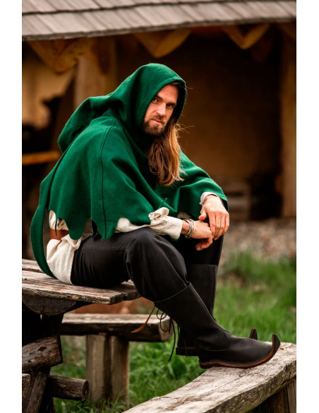 Gugel medieval em lã modelo Henri, verde