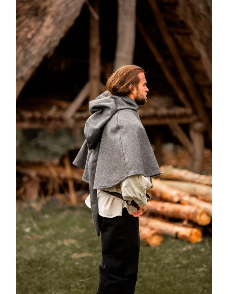 Gugel de lã medieval modelo Paul, cinza