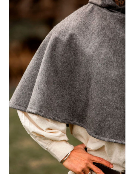 Gugel de lã medieval modelo Paul, cinza