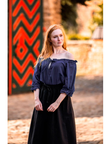 Blusa medieval para mulher modelo Vera, azul escuro