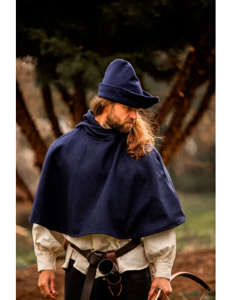 Gugel lã medieval modelo Paul, azul