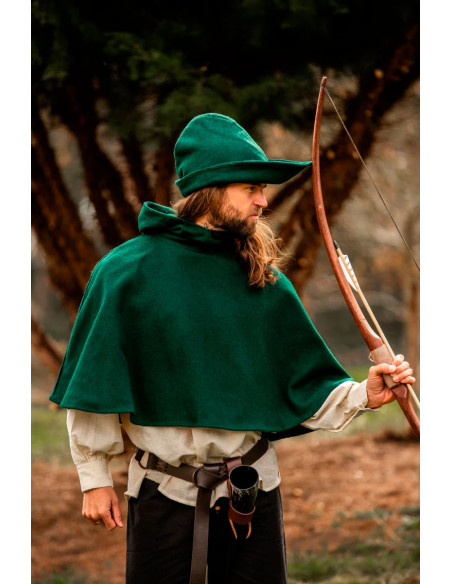 Gugel de lã medieval modelo Paul, verde