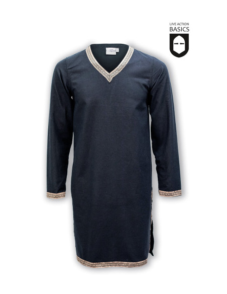 Túnica longa medieval em algodão, preta