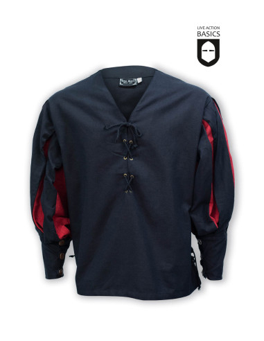 Camisa medieval Lansquenete, preto-vermelho