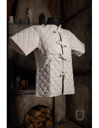 Gambeson medieval acolchoado de manga curta, branco natural