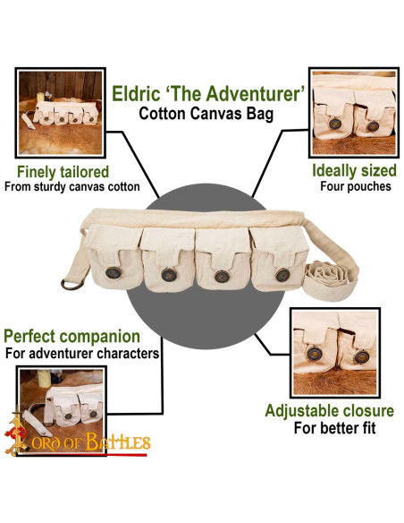 Cinto druida com 4 bolsos de algodão