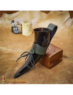 Baldric de couro medieval para chifres, verde 2