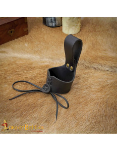 Baldric medieval de couro para chifres, preto