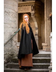 Capa medieval curta para senhora, modelo Marie, cor preta