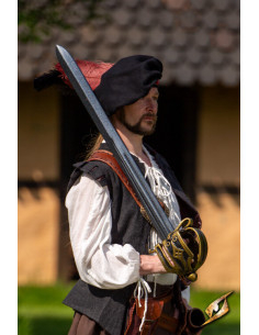 Parlota de menestrel medieval em lã, preto e vermelho 2