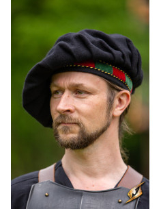 Parlota de menestrel medieval em lã, preto-vermelho-verde