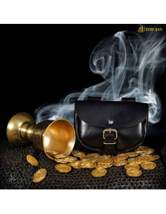 Bolsa de cinto medieval modelo Assaltante em couro preto 2