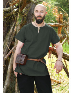 Túnica medieval de manga curta, modelo Sigmund, verde oliva