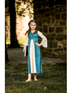 Vestido medieval menina Elsa em azul-bege