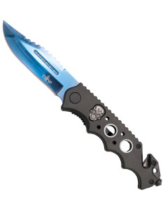 Terceira faca tática com desenho de caveira, na cor preta...