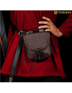 Bolsa medieval de couro com fecho de chifre - Marrom