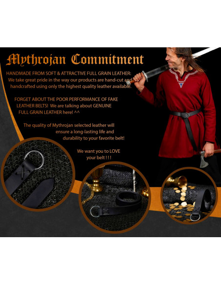 Cinto medieval de couro preto com anel