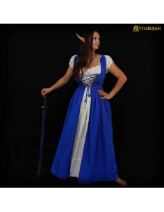 Vestido medieval celta longo cor azul-natural 2