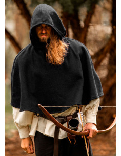 Gugel medieval de lã modelo Paul, negro