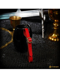 Tahalí medieval em couro para canecos, cor vermelha 2