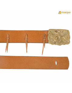 Cinturão viking vintage fivela latão corvo de Odin 2