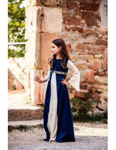 Vestido medieval Piccola Donna, bicolor azul e branco