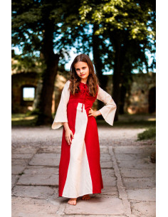 Vestido medieval bicolor para meninas, vermelho natural