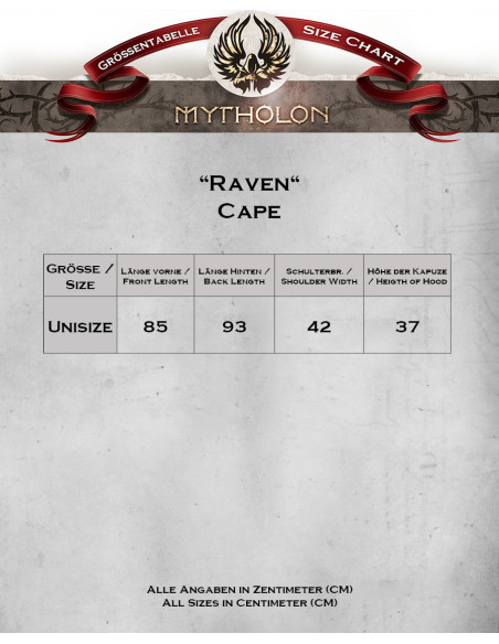 Capa medieval de lã modelo Raven, cor...