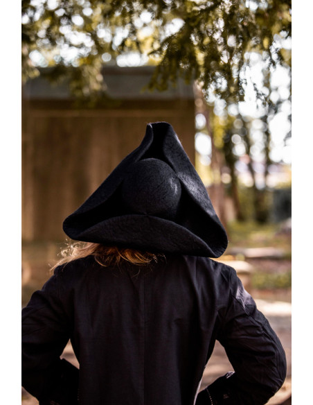 Gorro Hugo pirata tricorn em lã, preto