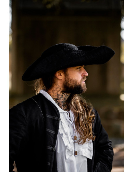 Gorro Hugo pirata tricorn em lã, preto