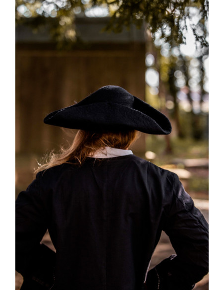 Gorro Hugo pirata tricorn em lã, preto