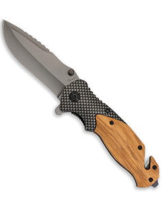 Faca tática de resgate madeira zebra (20,50 cm.)