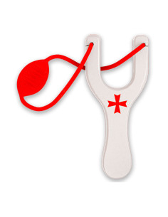 Estilingue cruz Templária de madeira branca com borracha...